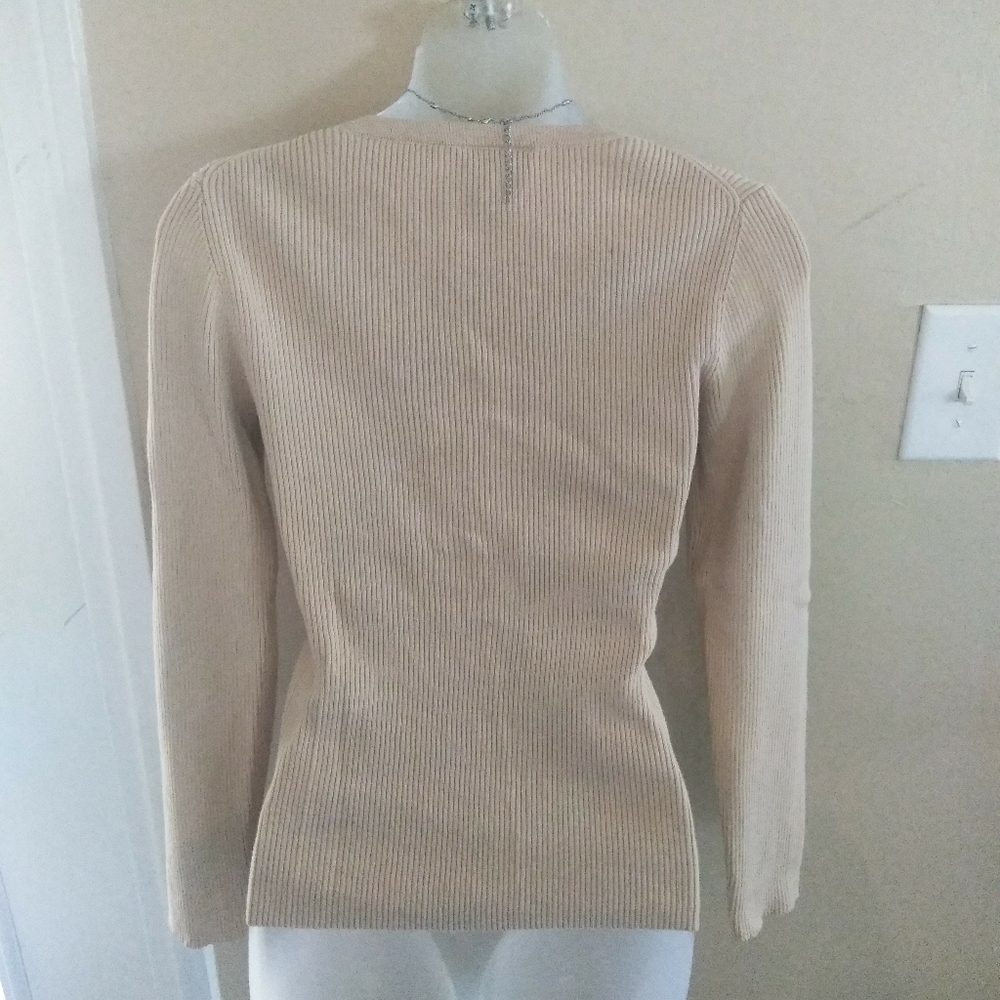 Loft Pullover Half Button Tan Sweater Size Small - image 3